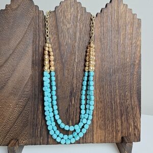 Plunder Jewelry Necklace Deidra 3 Strand Turquoise & Gold Colored Beads 23"+3.5